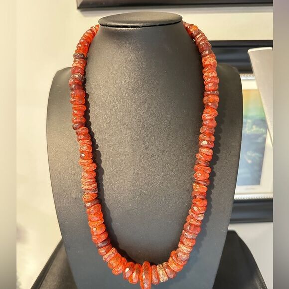 21" RONDELLE faceted, graduated AMBER beaded necklace w/ a 14kt GF clasp! - Picture 12 of 15